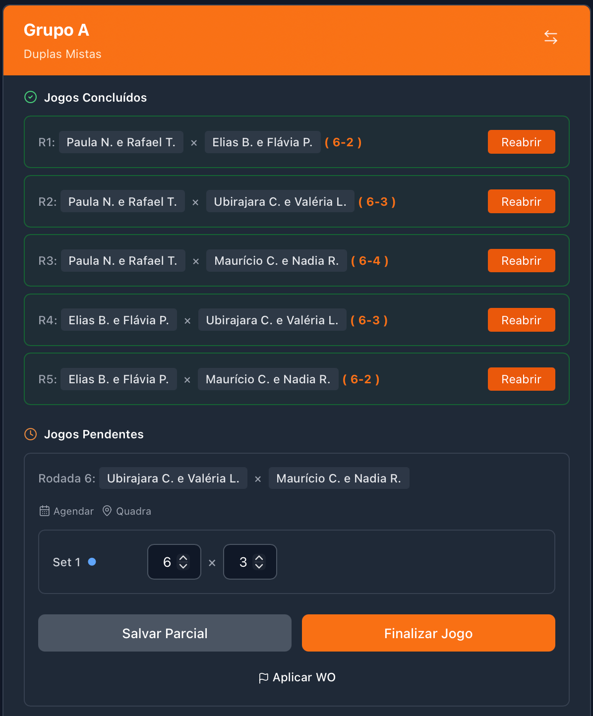 Passo 5: Registrar resultados dos jogos nos grupos