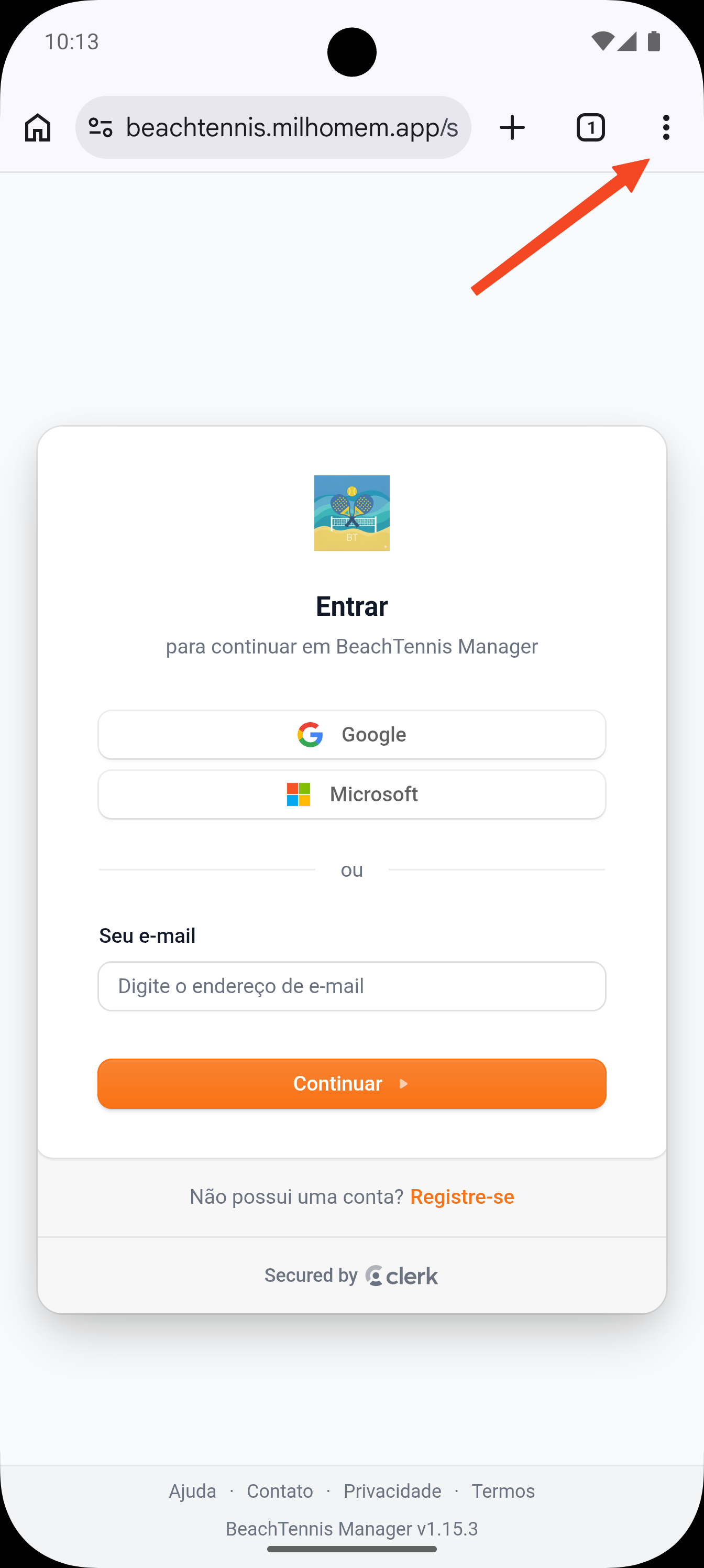 Passo 1: menu do Chrome